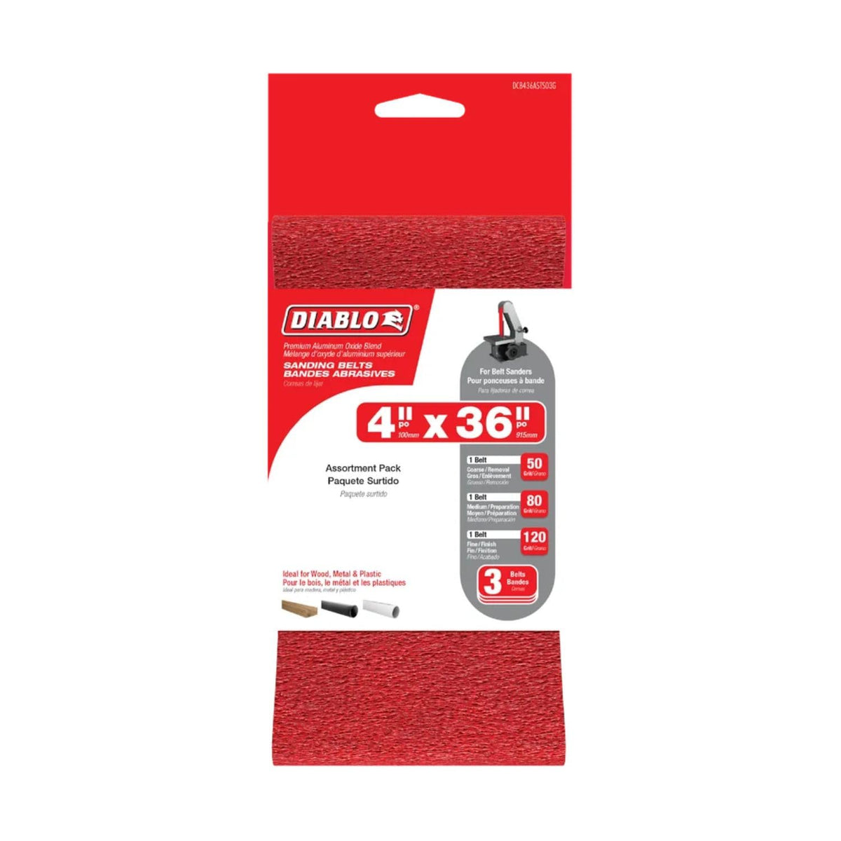 Assorted Sanding Belts 4" x 36" 3-Pack A303717