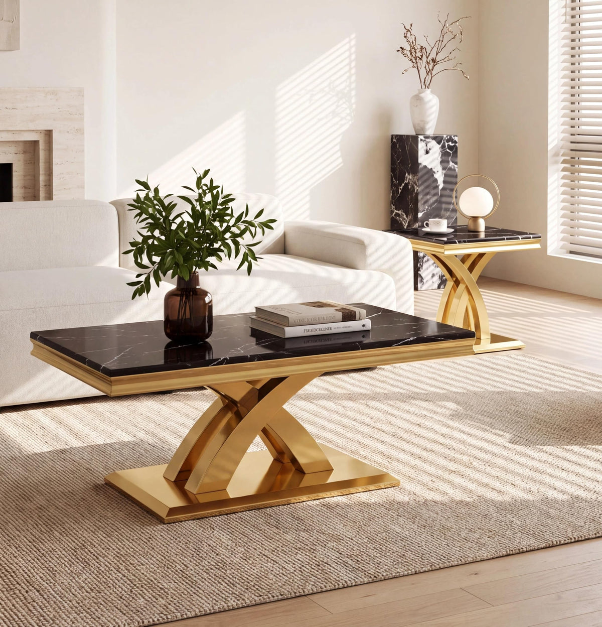 Black and Gold Coffee Table Set of 2 Q589132